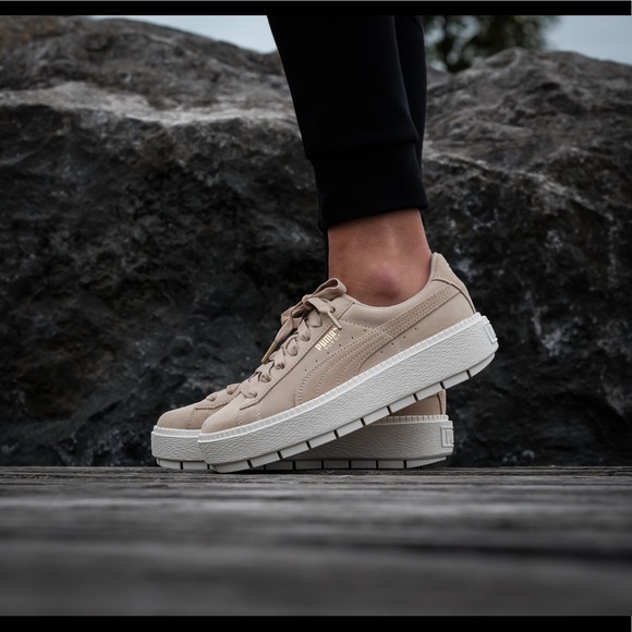 puma platform beige suede